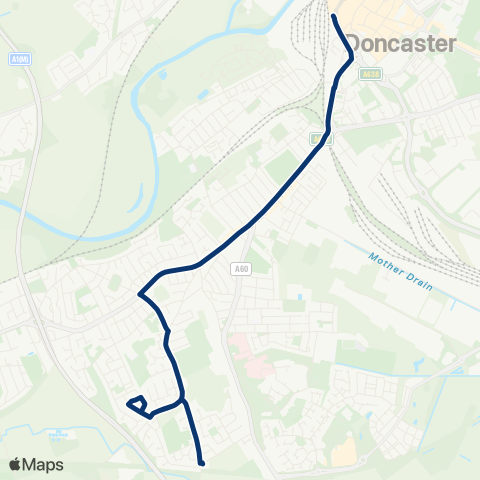 First South Yorkshire Alverley Ln / Springwell Ln - Doncaster Frenchgate Interchange / B2 map