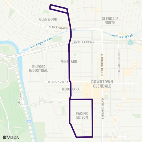 Glendale Beeline Pacific Park - Hoover High School map