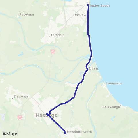 goBay Commuter Exp (Havelock N - Hastings - Clive - Napier) map