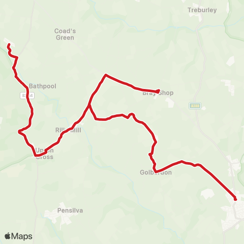 Go Cornwall Bus Callington School - Post Office map