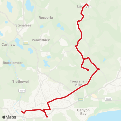 Go Cornwall Bus School - Asda map