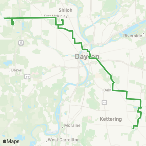 Greater Dayton RTA 5 Oaks - Valerie Arms - Forrer - Kettering Rec map