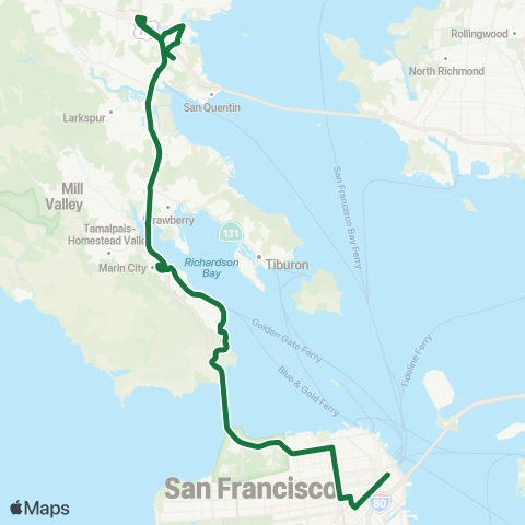 Golden Gate Transit San Rafael - San Francisco map