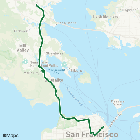 Golden Gate Transit San Rafael - San Francisco map