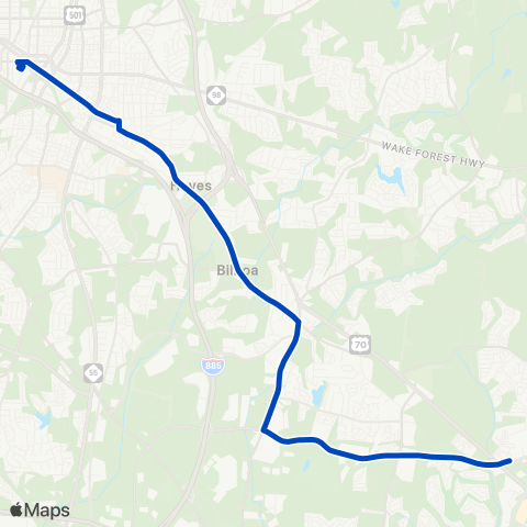 GoDurham E. Main St – Angier Ave – Brier Creek map