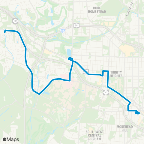 GoDurham W. Main St – Duke / VA – Constitution Dr map