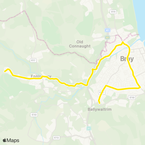 Go-Ahead Ireland Enniskerry - Bray map