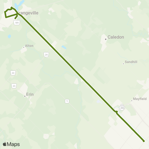 GO Transit Orangeville / Brampton map