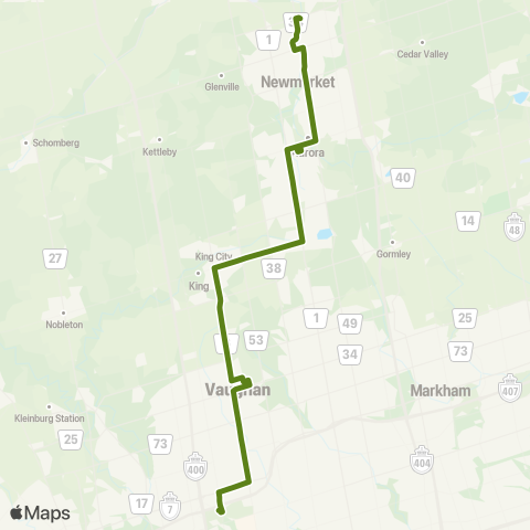 GO Transit Newmarket / Toronto map