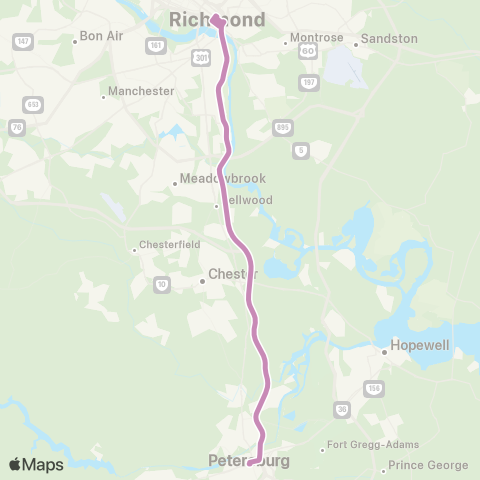 GRTC Richmond / Petersburg Express (PBG) map