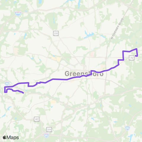 Greensboro Transit Agency Crossmax Purple map