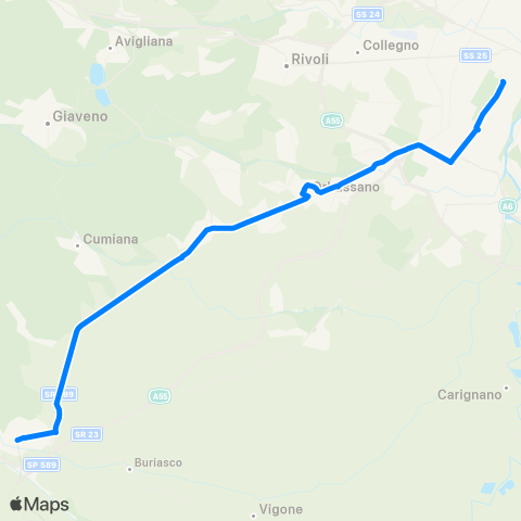 GTT Torino Torino - Orbassano - Cumiana / Cumiana - Pinerolo map