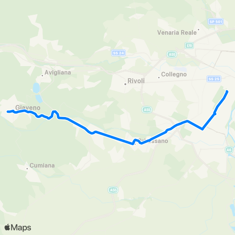 GTT Torino Torino - Orbassano - Giaveno / Giaveno - Piossasco map