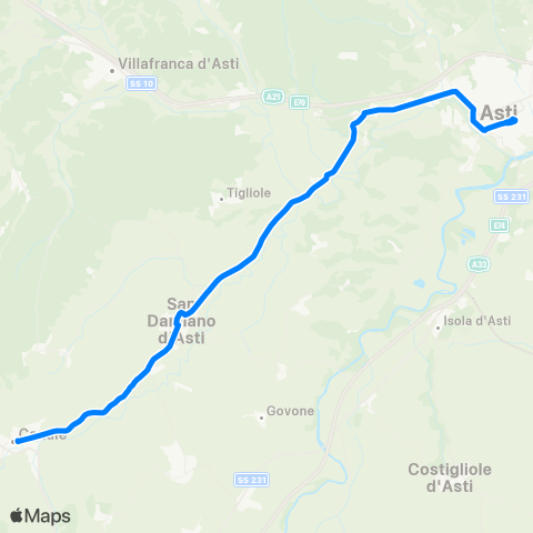 GTT Torino Canale - S.Damiano - Asti map