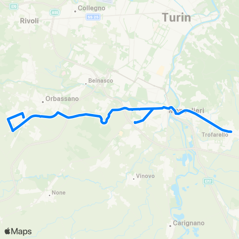 GTT Torino Trofarello - Fiat Rivalta map