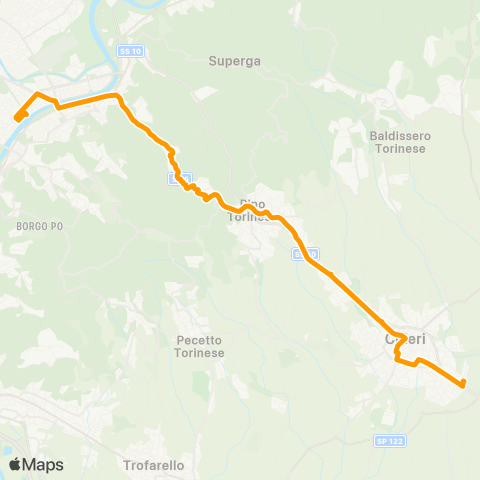 GTT Torino Via Gozzano (Chieri) - Corso San Maurizio map