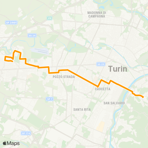 GTT Torino C. Papa Giovanni XXIII (Collegno) - C. Vittorio Emanuele II (Feriale) / Piazzale Adua (Festivo) map