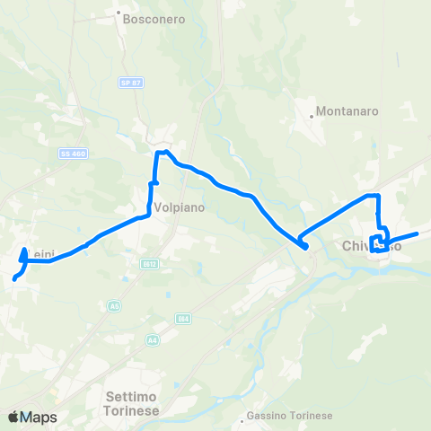 GTT Torino Servizio Scuolabus San Benigno - Volpiano - Chivasso map