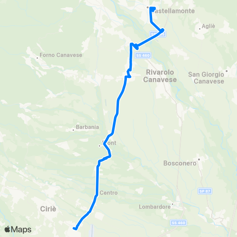 GTT Torino Servizio Scuolabus San Maurizio - Castellamonte map