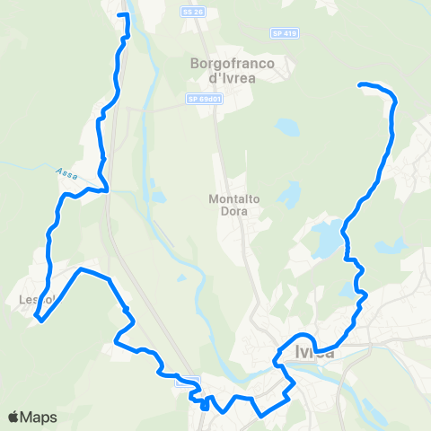 GTT Torino Ivrea Linea 5 (Quassolo - Bienca) map