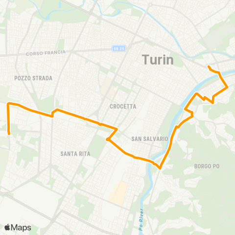 GTT Torino Feriale, via Crea (Grugliasco) - Corso Farini map