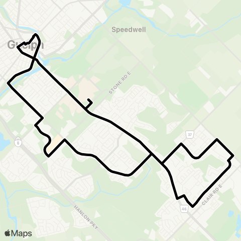 Guelph Transit Magic Bus Sunday Late Night map