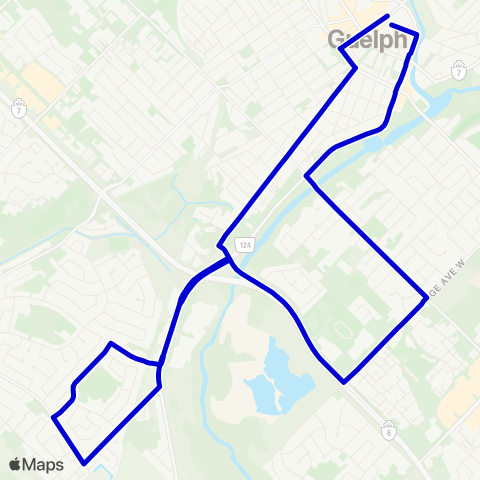 Guelph Transit Mid West Loop map