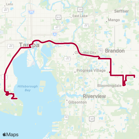 HART Bloomingdale / S Tampa Limited Express map