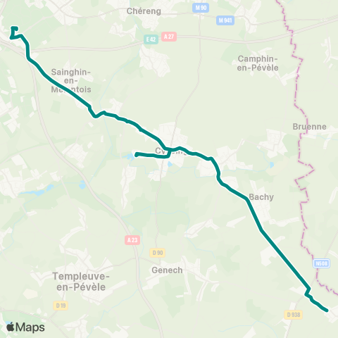 Hauts-de-France Car 59 - Nord Mouchin / Cysoing / Villeneuve D'Ascq map