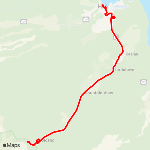 Hele-On Bus Red Line Hilo / Volcano map