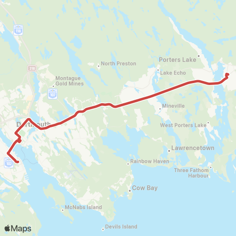 Halifax Transit Porters Lake Regional Express map