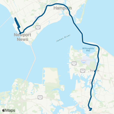 HRT 757x - Norfolk to Nntc map