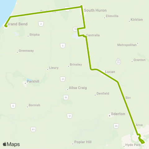 Huron Shores Area Transit London - Grand Bend map