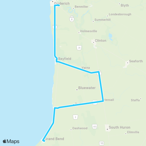 Huron Shores Area Transit Goderich - Grand Bend map