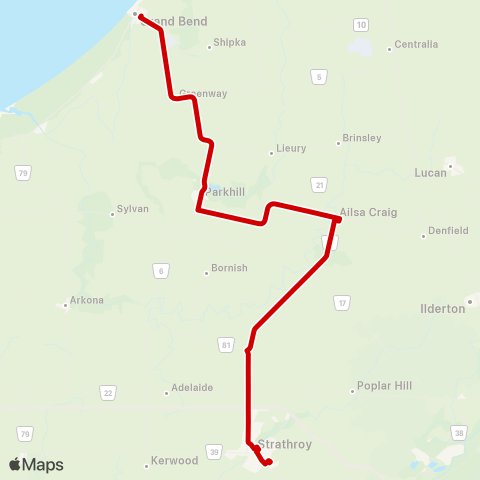 Huron Shores Area Transit Strathroy - Grand Bend map