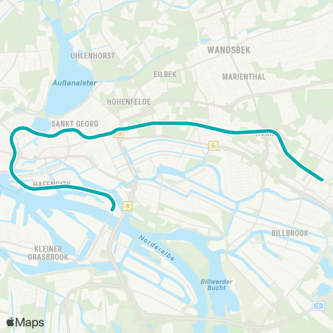 HVV Überseequartier > Jungfernstieg > Billstedt map