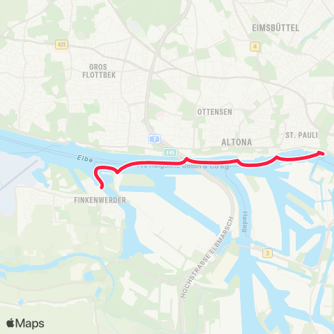 HVV Landungsbrücken > Finkenwerder map