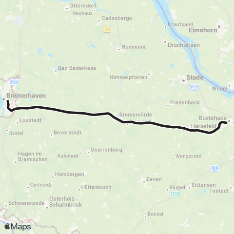 HVV Bremerhaven Hbf > Bremervörde > Kutenholz > Buxtehude map