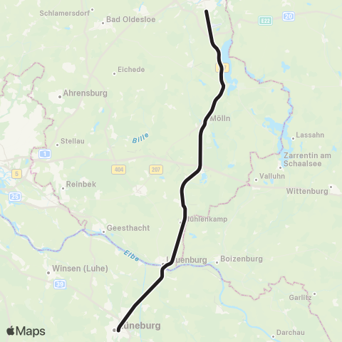 HVV Lübeck Hbf > Ratzeburg > Mölln > Büchen > Lauenburg > Lüneburg map