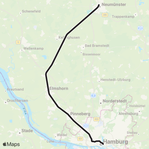 HVV Kiel > Neumünster > Elmshorn > Hamburg Hbf map