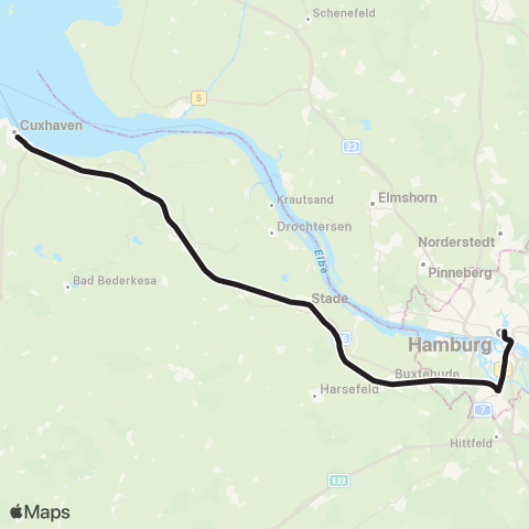 HVV Hamburg Hbf > Harburg > Stade > Himmelpforten > Cuxhaven map