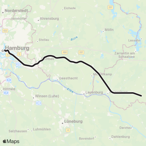 HVV Hamburg Hbf > Büchen > Schwerin > Rostock map