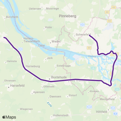 HVV Pinneberg > Altona > Hamburg Hbf > Harburg > Neugraben (>Stade) map