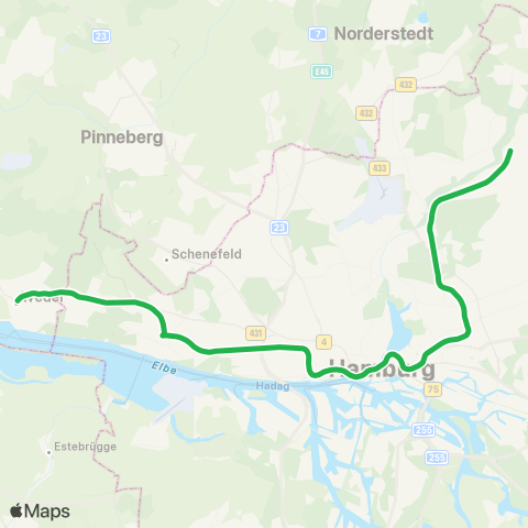 HVV Wedel > Altona > Hamburg Hbf > Ohlsdorf > Poppenbüttel / Hamburg Airport map