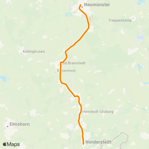 AKN Norderstedt Mitte > Ulzburg Süd > Kaltenkirchen > Neumünster map