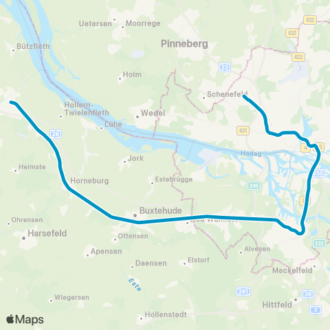 HVV Elbgaustraße > Hamburg Hbf > Harburg > Neugraben > Buxtehude > Stade map