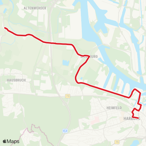 StadtBus/RegionalBus (Hamburg) Bf. Harburg > Moorburg > Hohenwisch map