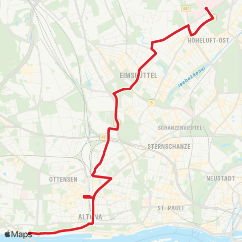 StadtBus/RegionalBus (Hamburg) Neumühlen (Fähre) > Bf. Altona > Hoheluft, Gärtnerstr. ( - Uke) map