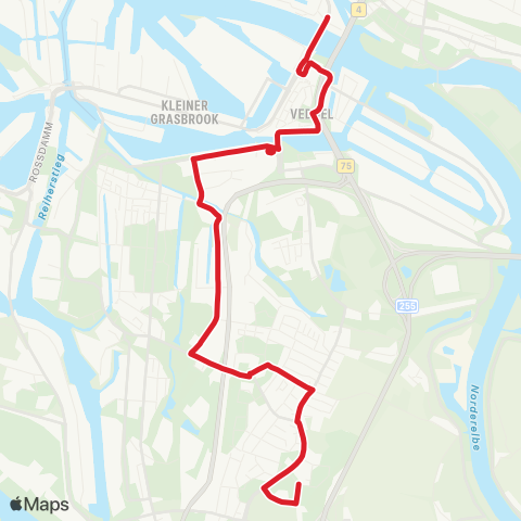 StadtBus/RegionalBus (Hamburg) Elbbrücken > Elbinselquartier > Kirchdorf (Süd) map