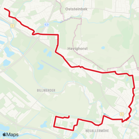 HVV SchnellBus Billstedt > Mümmelmannsberg > Lohbrügge (Nord) > Bf. Bergedorf > Allermöhe map